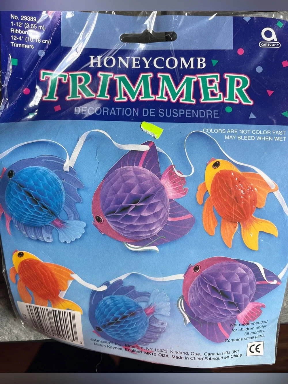 Honeycomb ribbon Fish Hanging Decorations - Purple, Blue, Orange 1 set New pack